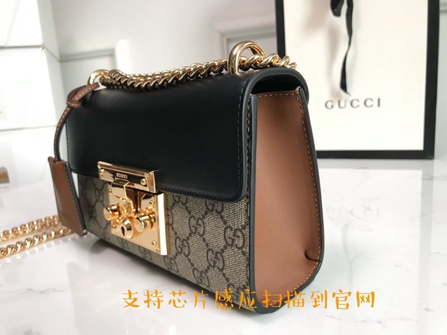 Gucci經典款女包 409487 古馳Padlock系列 晶片版 小號GG肩背包 Gucci鏈條斜挎包  gqy3954